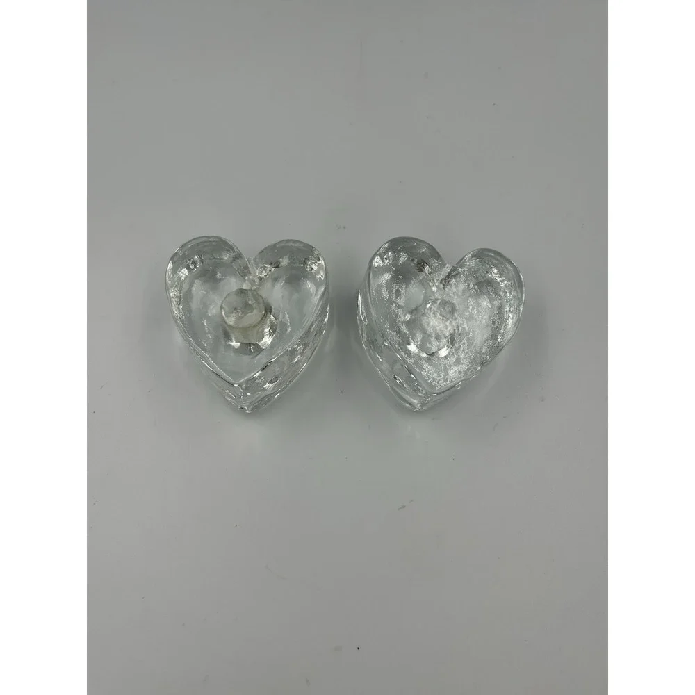 VTG, heavy, clear glass heart candle holders Set Of Two